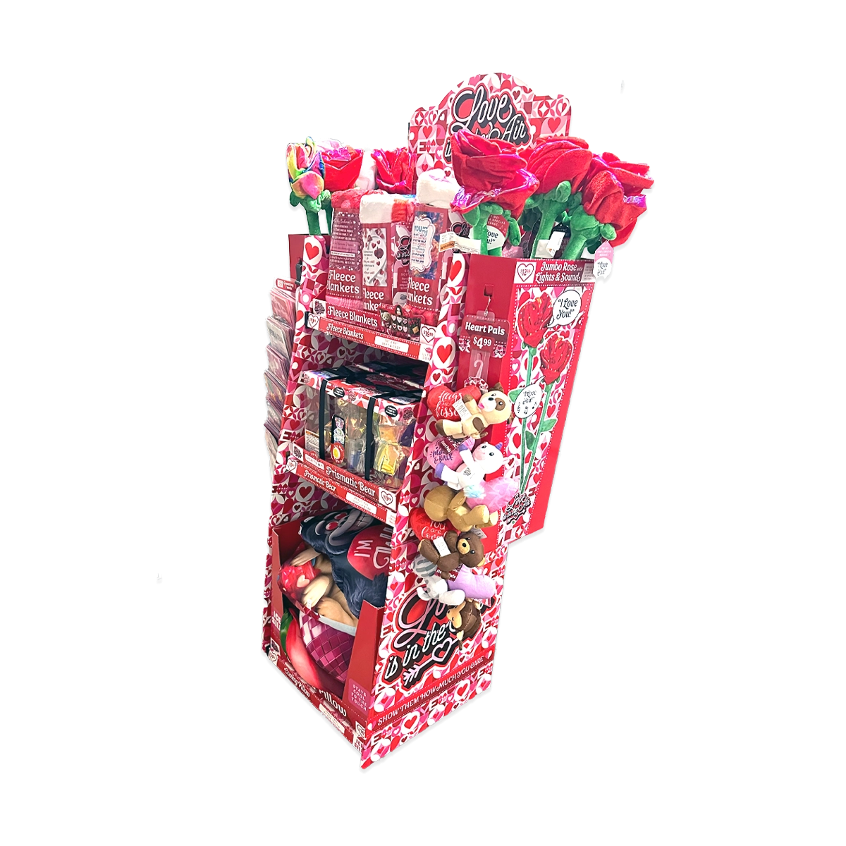 Valentine's Day Rose Plush and Gift Assortment Floor Display - 58 Pieces Per Retail Ready Display 88576