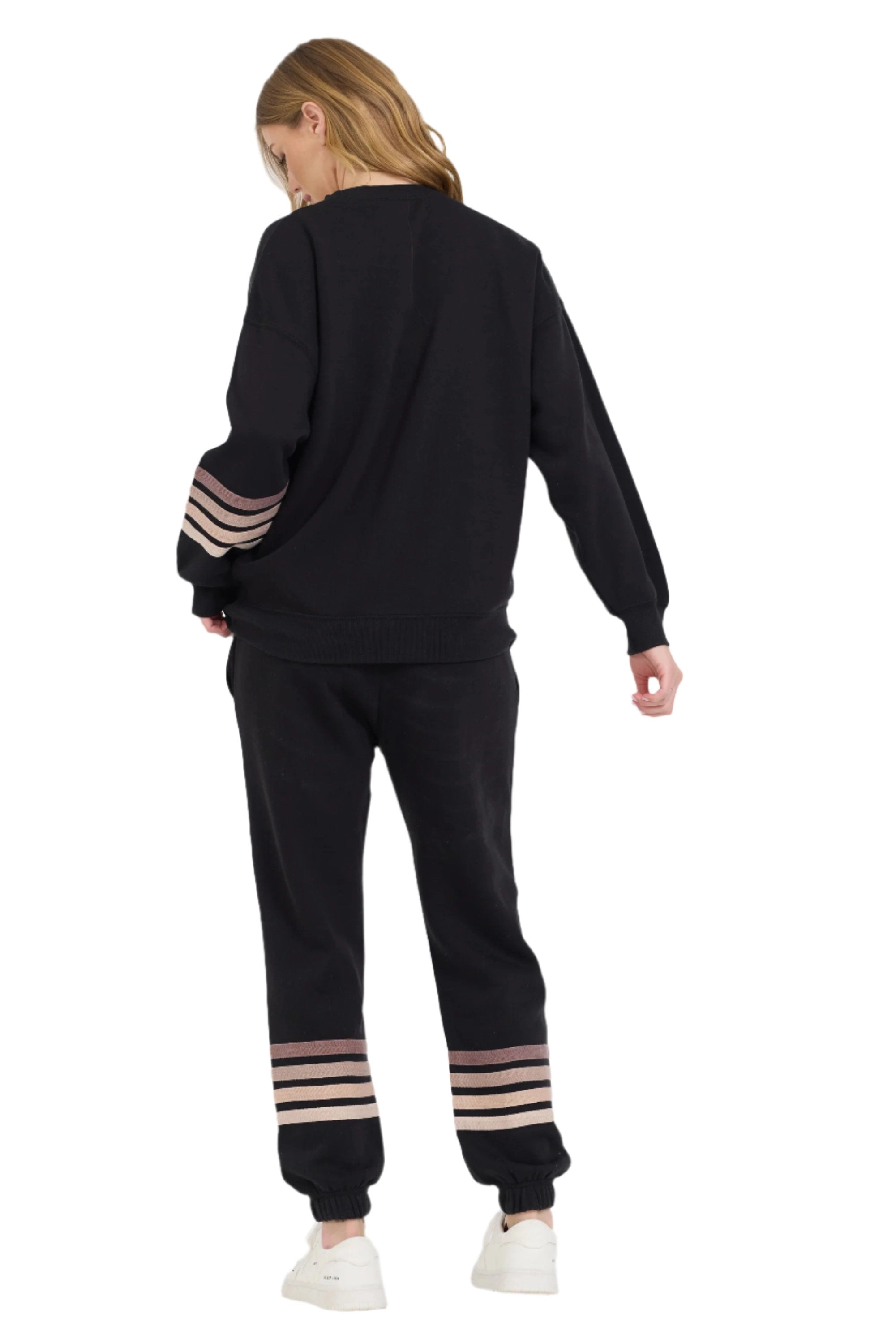Vintage Havana Neutral Stripe Burnout Fleece Jogger VH12620 Black