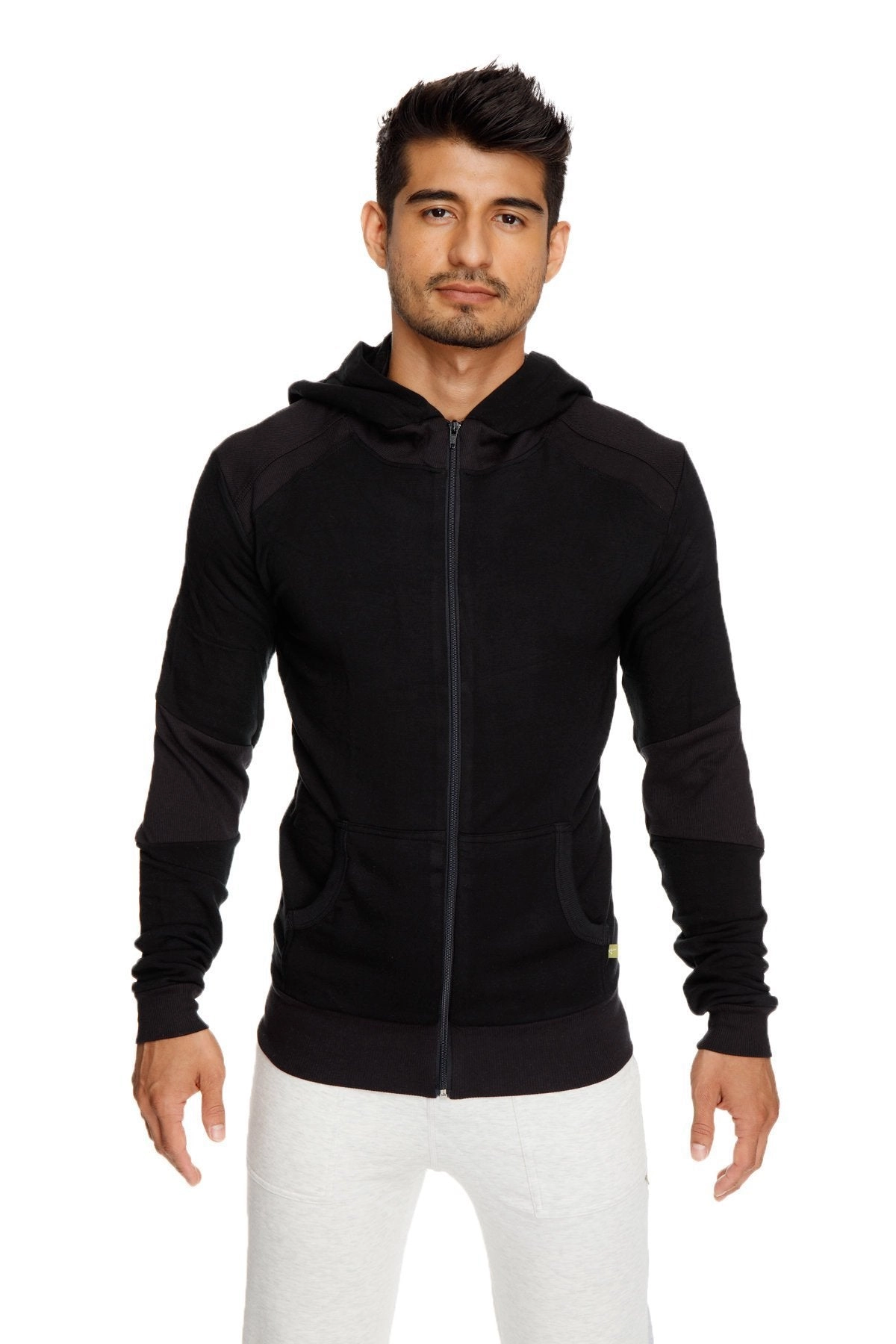**Winter Collection** Mid-Weight LUXURY-Fleece Form-fit Crossover Yoga Track Hoodie (Black)