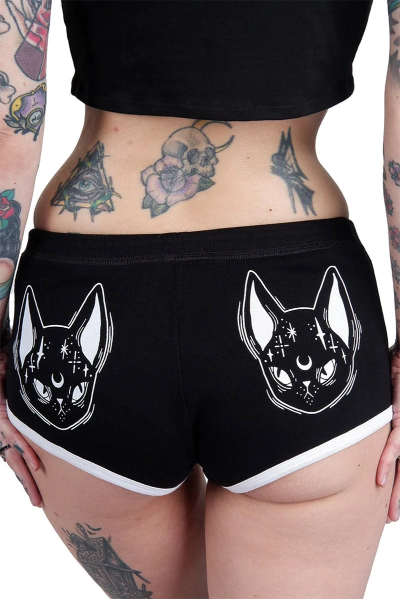 Witchy Cat Familiar Short Shorts [BLACK/WHITE]