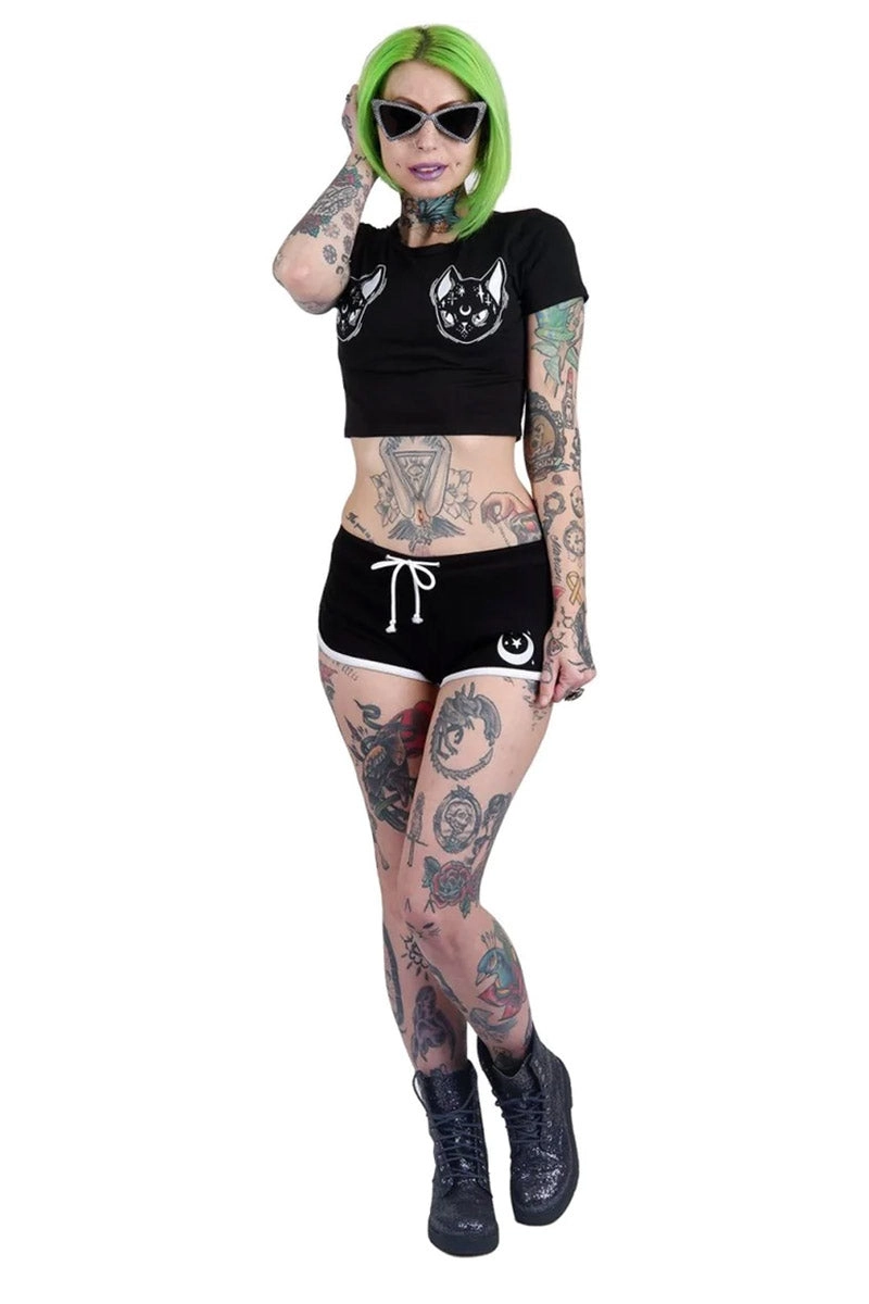 Witchy Cat Familiar Short Shorts [BLACK/WHITE]