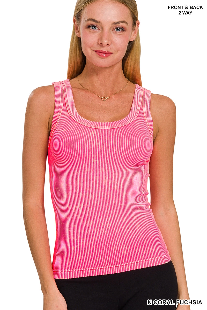 Zenana Reversible Mineral Washed Ribbed Tank NTW-6363